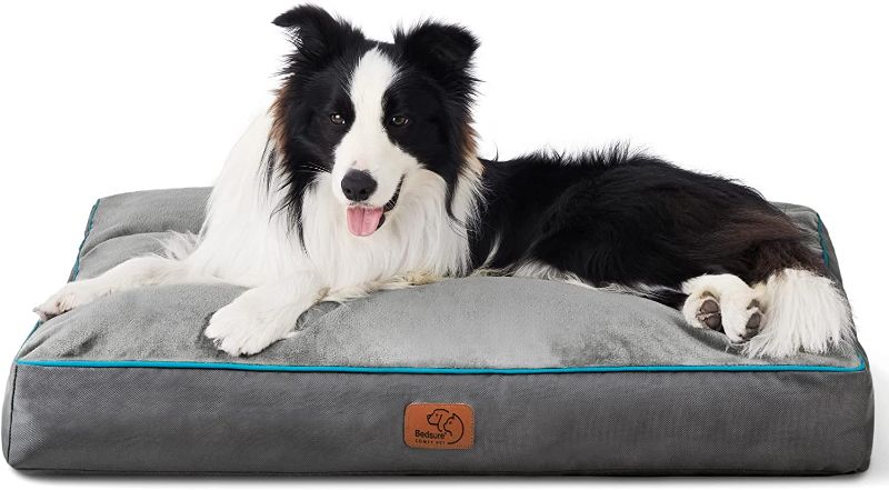 Photo 1 of Bedsure Waterproof Large Dog Bed - 4 inch Thicken Up to 75lbs Large Dog Bed with Washable Cover, Pet Bed Mat Pillows, Grey
