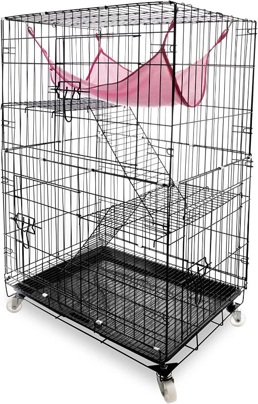 Photo 1 of Daorfaa 2-Tier Large Cat Ferret Cage Kennel Crate Playpen Box, Collapsible Home for Small Animals, 24 x 17 x 40 Inches, Black
