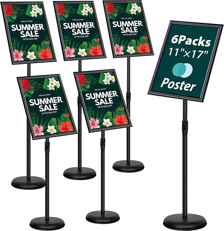 Photo 1 of 6Packs Adjustable Sign Holder Poster Stand, Heavy Duty Floor Sign Stand with Aluminum Snap Open Frame for Vertical and Horizontal Sign Displayed(Black)
