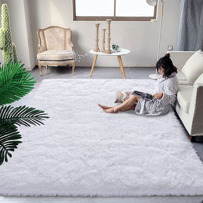 Photo 1 of  Super Soft Shaggy Rugs Fluffy Carpets, White Area Rug for Living Room Bedroom Girls Kids Room Nursery Home Décor, Non-Slip Plush Indoor Floor Bedside Rug, White