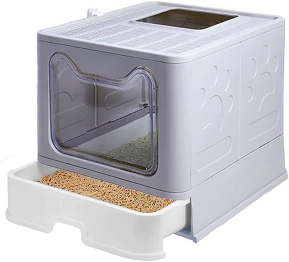 Photo 1 of Meikuler Cat Litter Box Large Litter Pan for Cats Foldable Litter Boxes Comes with Cat Litter Scoop (Grey)