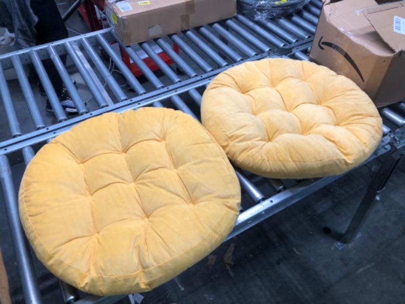 Photo 1 of Floor Cushion Pillow Set of 2, Round Large Pillows Seating for Adults, Tufted Corduroy Floor Cushions for Living Room Tatami, Orange Yellow, 22 Inch