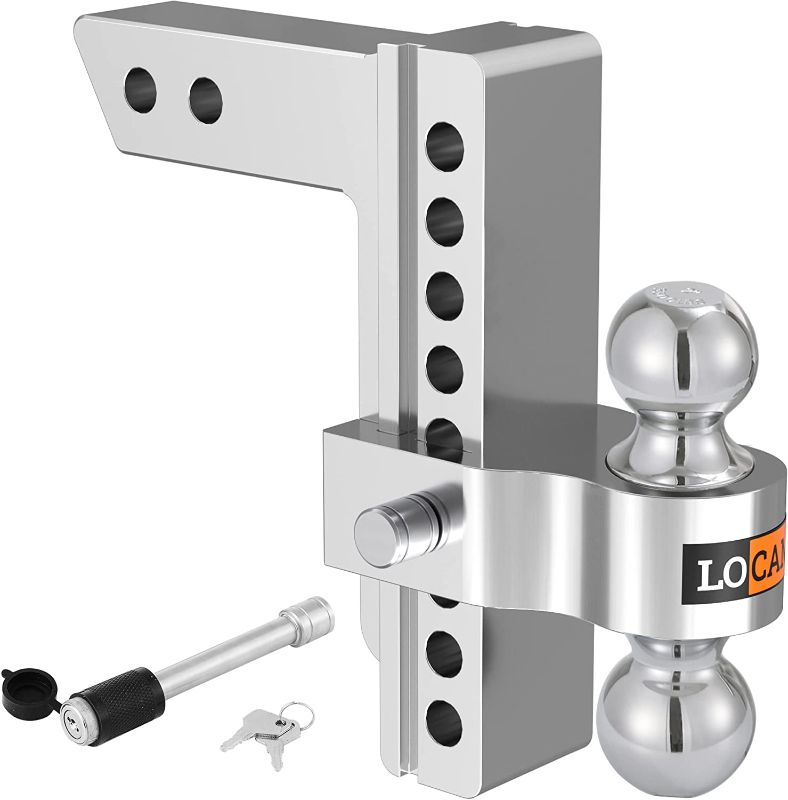 Photo 1 of LOCAME Adjustable Trailer Hitch, Fits 2-Inch Receiver, 8-Inch Drop/Rise Aluminum Drop Hitch, 12,500 LBS GTW-Tow Hitch for Heavy Duty Truck with Double Stainless Steel Locks, Silver, LC0004
