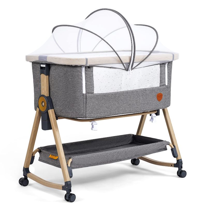 Photo 1 of Maydolly Baby Bedside Sleeper, Portable Baby Crib Baby Bed with Breathable Net and Sheet, Adjustable Bassinet for Infants (Grey)
