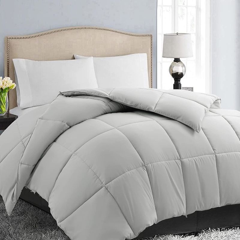 Photo 1 of EASELAND All Season Full Size Soft Quilted Down Alternative Comforter Reversible Duvet Insert with Corner Tabs,Winter Summer Warm Fluffy,Light Grey