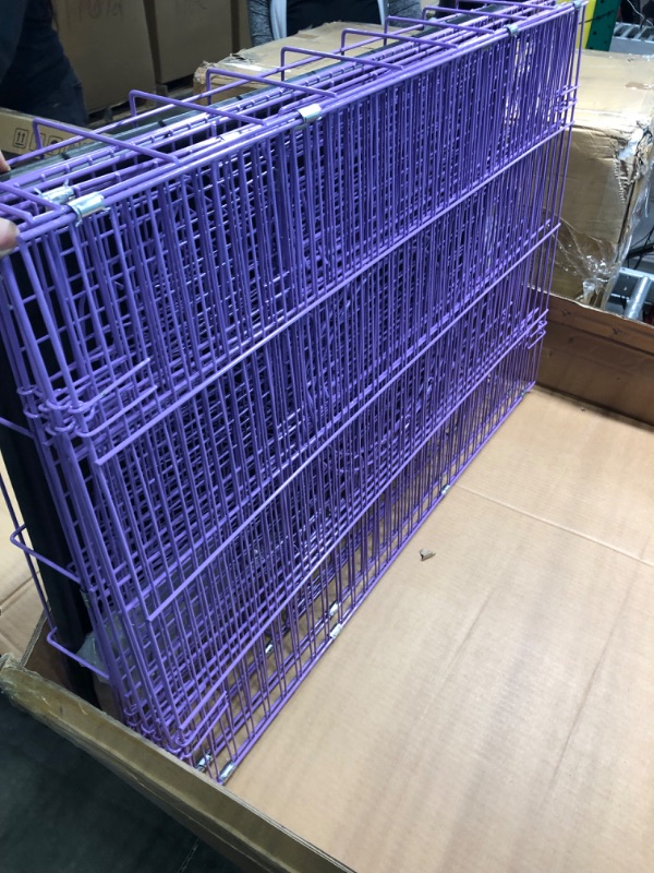 Photo 5 of Cat Cage, JONGEE Metal Cat Crate Indoor Small Pet Playpen for 1-2 Cats Ferrets with Casters Wheels and Removable Tray, 46 * 28 * 20inches, Carnation (Purple)