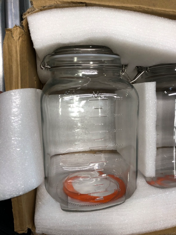 Photo 3 of [UPGRADE] 2 Pack Square Super Wide Mouth Airtight Glass Storage Jars with Lids, 1.1 Gallon Glass Jars with 2 Measurement Marks, Canning Jars with Leak-proof Lid for Kitchen(Extra Label, Pen and Gasket)