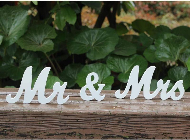 Photo 1 of Amajoy Small Vintage Mr & Mrs White Wooden Letters Wedding Stand Sign Stand Figures Decor Wedding Present Home Decoration
