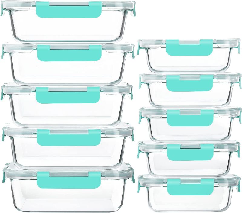 Photo 1 of [10-Pack]Glass Meal Prep Containers with Lids-MCIRCO Glass Food Storage Containers with Lifetime Lasting Snap Locking Lids, Airtight Lunch Containers, Microwave, Oven, Freezer and Dishwasher, Green