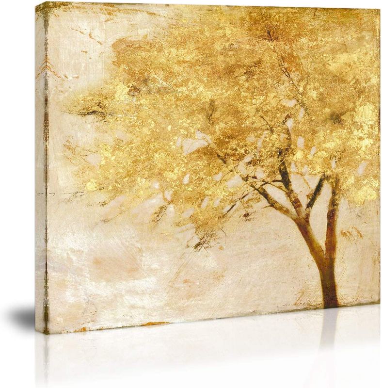 Photo 1 of Autumn Tree Wall Art Canvas Fall Gold Leaves Modern Artwork Canvas Painting Prints Pictures Home Decor for Living Room Dining Room Bedroom
