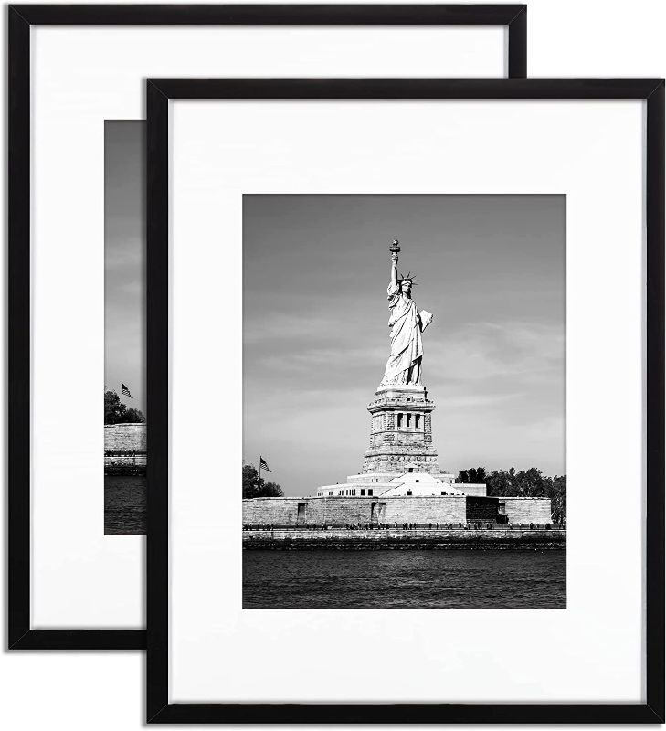 Photo 1 of 6x20 Picture Frame, Display Poster 11x14 with Mat or 16 x 20 Without Mat, Wall Gallery Photo Frames, Black, 2 Pack