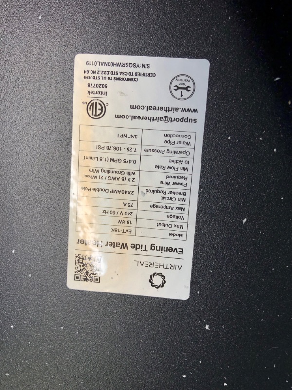 Photo 5 of Airthereal Electric Tankless Water Heater 18kW, 240Volts - Endless On-Demand Hot Water - Self Modulates to Save Energy Use - Small Enough to Install Anywhere - for 2 Showers, Evening Tide series