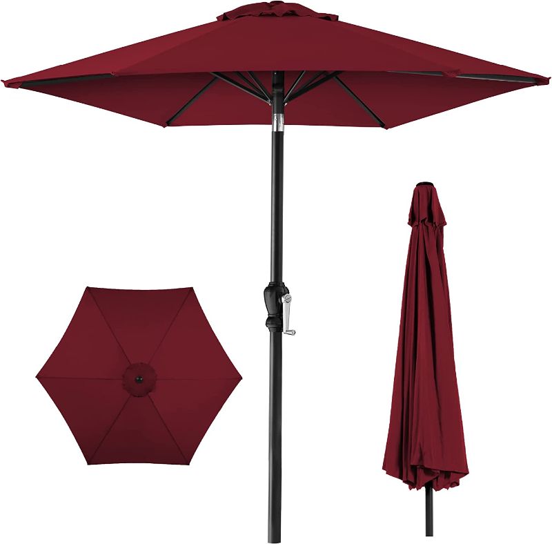 Photo 1 of 9Ft Outdoor Table Compatible Steel Polyester Market Patio Umbrella w/Crank and Easy Push Button Tilt - Burgundy
