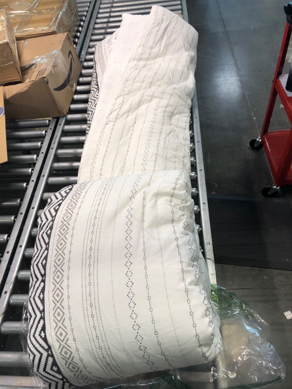 Photo 1 of Boho Bedding Comforter Sets King, Ivory Farmhouse Bedding Set ,Cotton Top with Modern Neutral Style Clipped Jacquard Stripes, 3-Pieces Including Matching Pillow Shams (104x90 Inches) King: 104"W x 90"L Ivory