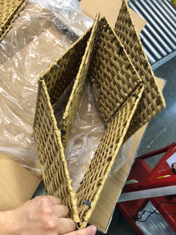Photo 4 of Wicker Baskets with Carrying Handles Foldable Handwoven Cube Storage Basket Bin Rectangular Open Storage Bins,Set of 2