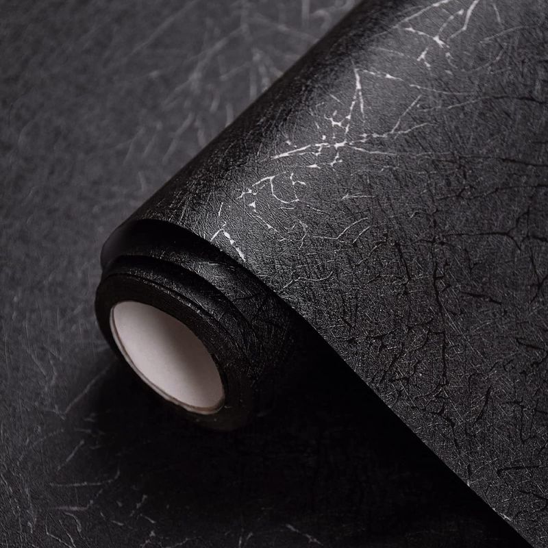 Photo 1 of Black Wallpaper Peel and Stick Wallpaper Black Silk Wallpaper for Bedroom Solid Black Contact Paper for Cabinets Self Adhesive Removable Wallpaper Embossed Textured Wallpaper Waterproof 15.7“×197”