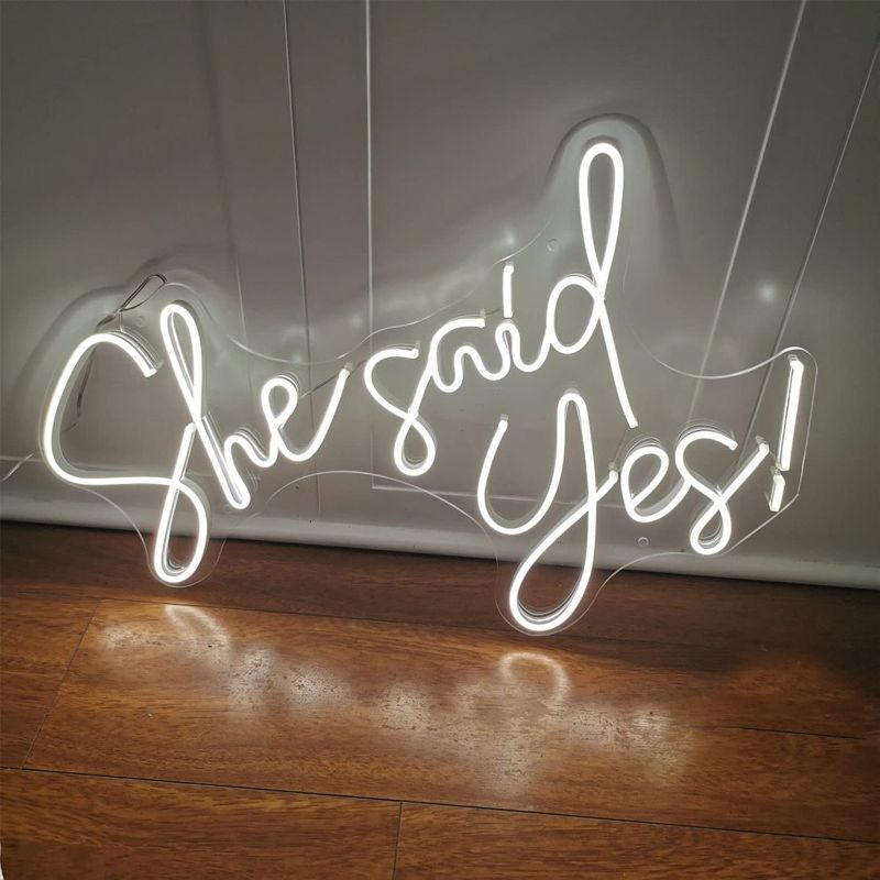 Photo 1 of  She Said Yes Neon Sign Flex Led Neon Light Sign Led Logo Custom Neon Sign Bride Party Room Decoration (White-60cm)