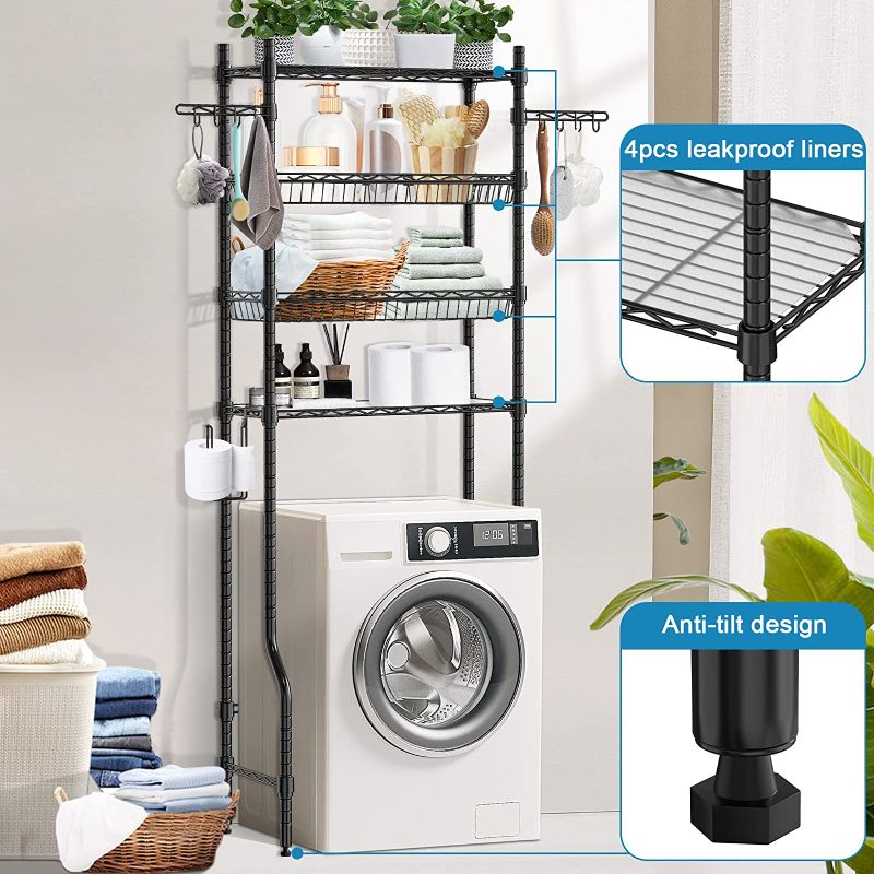 Photo 1 of  Over Toilet Bathroom Organizer Rack with 4 Tier Bathroom Space Saver Toilet Stand Shelves Bathroom Stand Above Toilet Bathroom Rack Organizer Over Toilet,Black