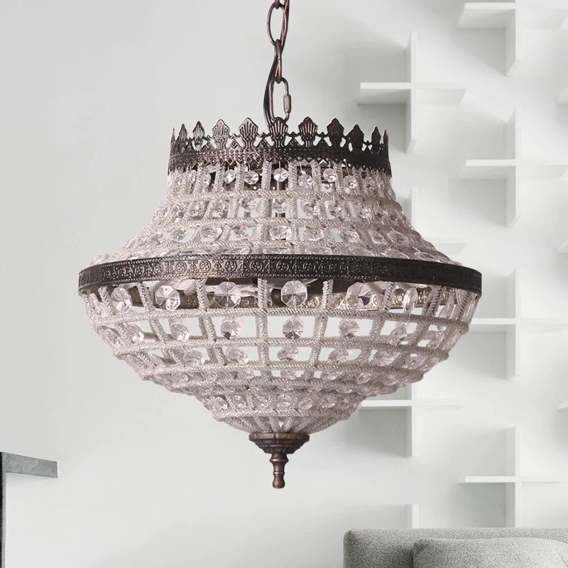 Photo 1 of 2 Bulbs Laser-Cut Ceiling Chandelier Traditional Crystal Suspended Lighting Fixture in Bronze
