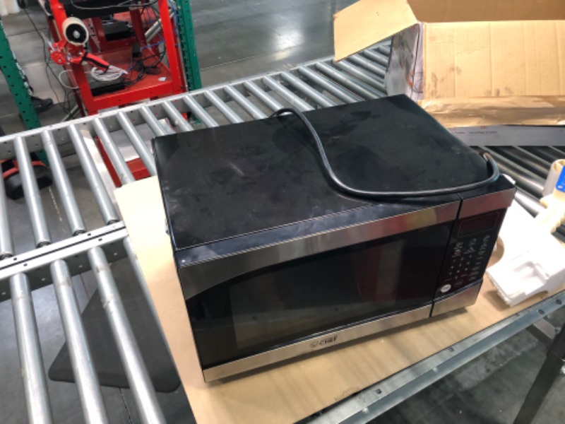 Photo 1 of Commercial Chef CHM009 Countertop Microwave Oven 900 Watt, 0.9 Cubic Feet, Stainless Steel Front, Black Cabinet, Small, Trim Stainless Steel 0.9 Cubic Feet