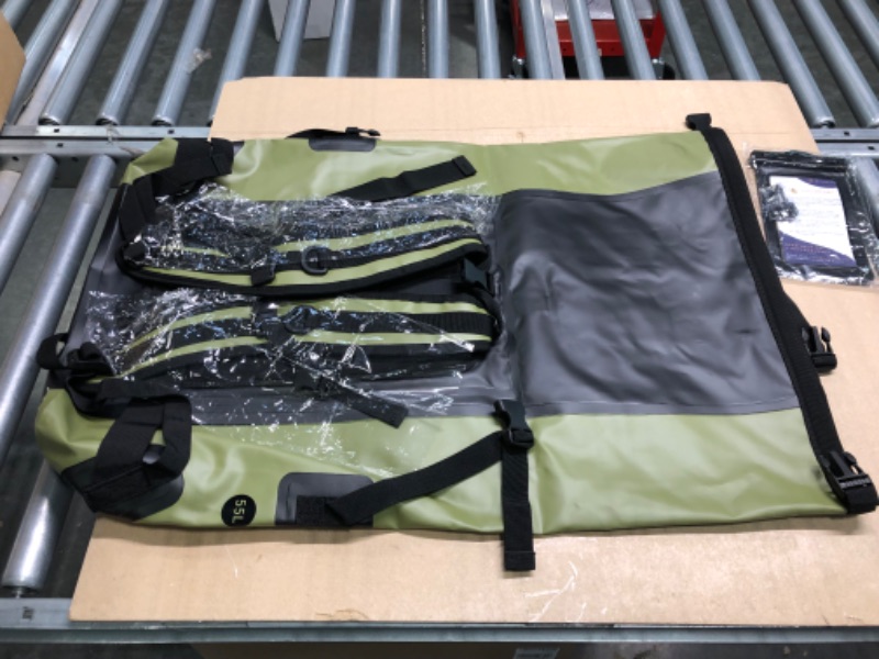 Photo 1 of Earth Pak Waterproof Backpack: 55L Heavy Duty Roll-Top Closure with Easy Access Front-Zippered Pocket and Cushioned Padded Back Panel for Comfort with IPX8 Waterproof Phone Case
