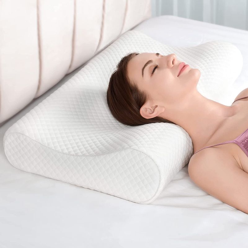 Photo 1 of AM AEROMAX Queen Size Firm Contour Memory Foam Pillow, Cervical Pillow for Neck Pain Relief, Neck Orthopedic Sleeping Pillows for Side, Back and Stomach Sleepers.
