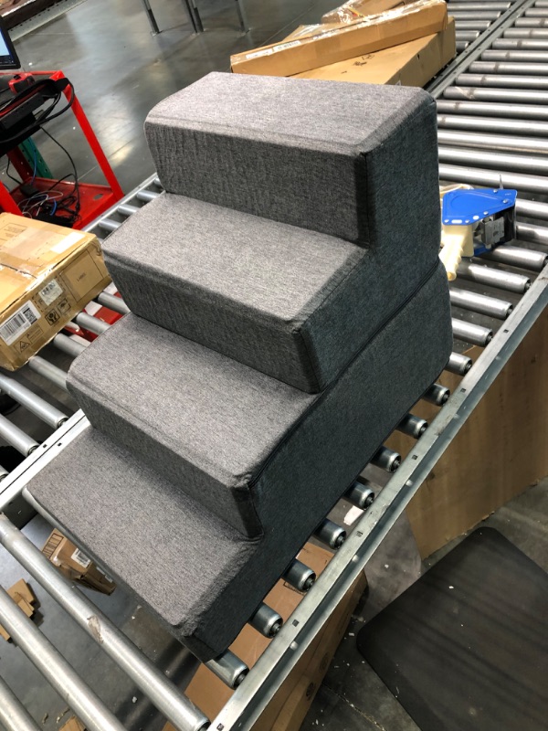 Photo 1 of Best Pet Supplies Foldable Foam Pet Steps for Small Dogs and Cats, Portable Ramp Stairs for Couch, Sofa, and High Bed Climbing, Non-Slip Balanced Indoor Step Support, Paw Safe - Ash Gray Linen,4-Step