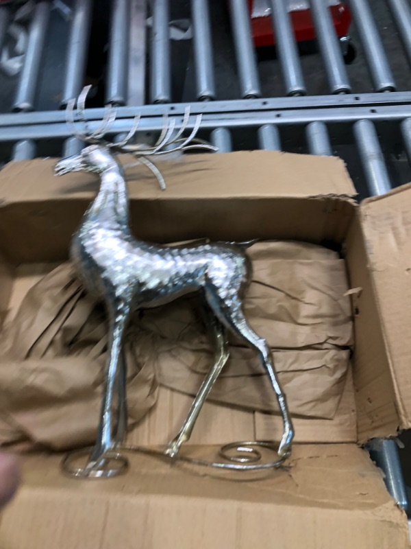 Photo 4 of 16 Inch High Silver Christmas Deer Set of 2, Decorative Metal Holiday Reindeer Figurines
