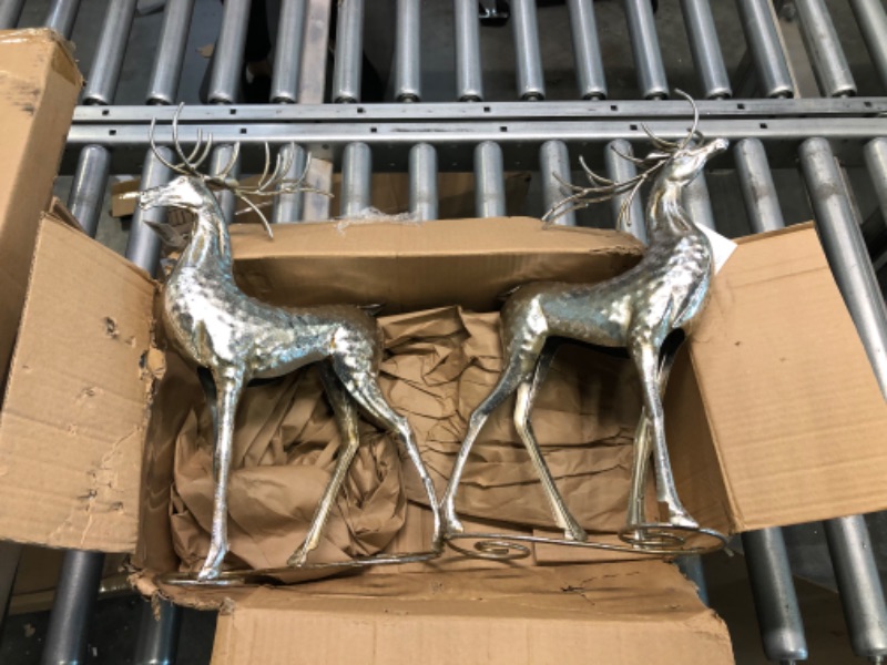 Photo 1 of 16 Inch High Silver Christmas Deer Set of 2, Decorative Metal Holiday Reindeer Figurines