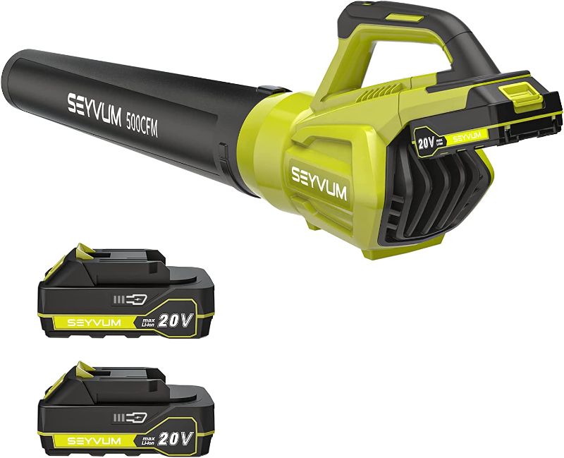 Photo 1 of SEYVUM Leaf Blower - 500CFM 20V MAX Leaf Blower Cordless with 1 x 2.0 Battery & Charger, Electric Handheld Leaf Blower, Lightweight Powerful Blower Battery Operated for Lawn Care, Patio, Jobsite, Yard
