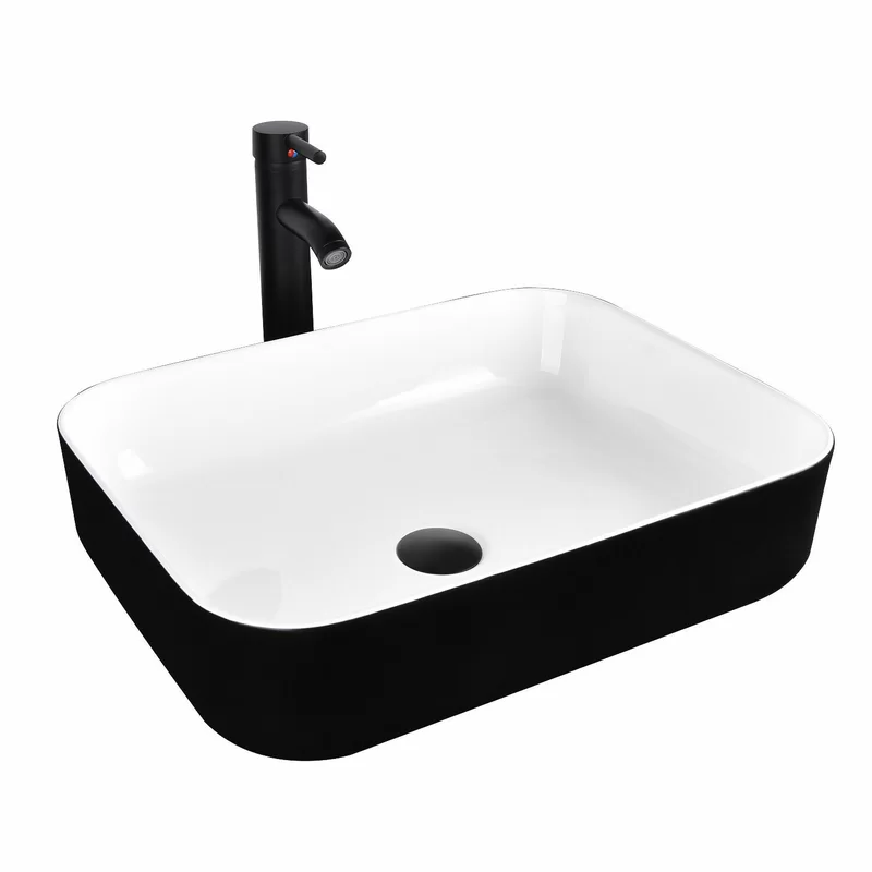 Photo 1 of 16'' White Ceramic Rectangular Vessel Bathroom Sink with Faucet