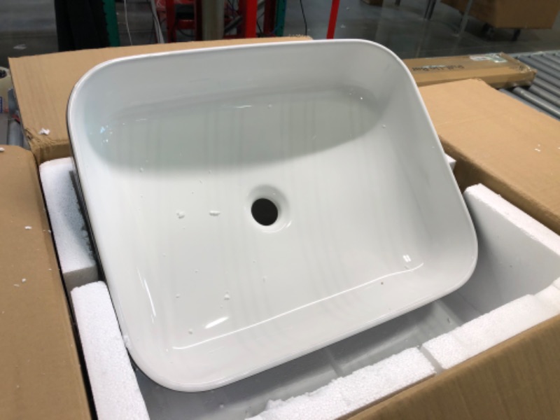 Photo 3 of 16'' White Ceramic Rectangular Vessel Bathroom Sink with Faucet