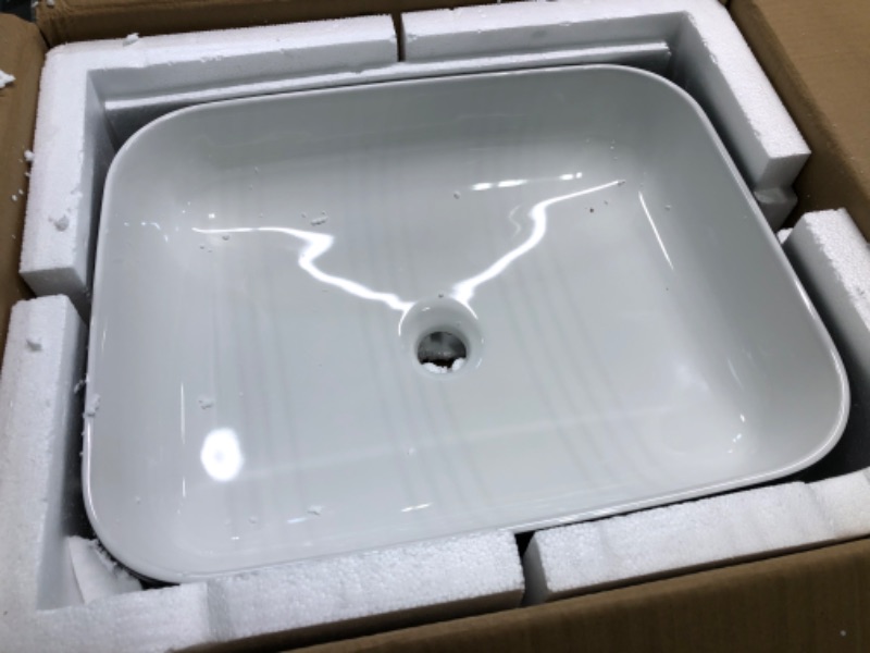 Photo 5 of 16'' White Ceramic Rectangular Vessel Bathroom Sink with Faucet