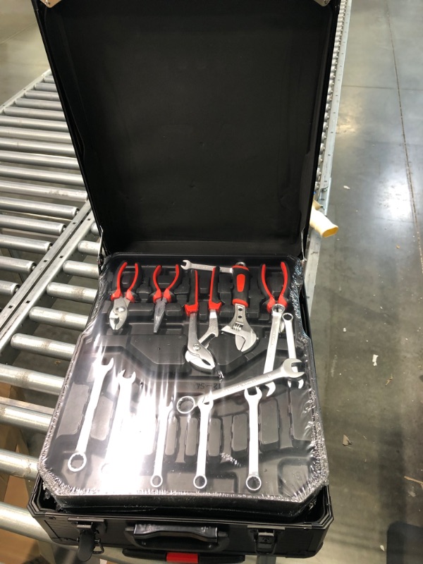 Photo 1 of Arcwares 799pcs Aluminum Trolley Case Tool Set Silver, House Repair Kit Set, Household Hand Tool Set, with Tool Belt, Gift on Father's Day (Black)
