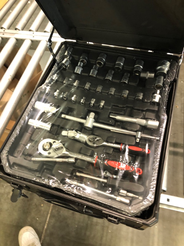 Photo 1 of Arcwares 799pcs Aluminum Trolley Case Tool Set Silver, House Repair Kit Set, Household Hand Tool Set, with Tool Belt, Gift on Father's Day (Black)
