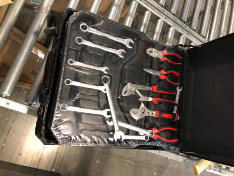 Photo 1 of Arcwares 799pcs Aluminum Trolley Case Tool Set Silver, House Repair Kit Set, Household Hand Tool Set, with Tool Belt, Gift on Father's Day (Black)