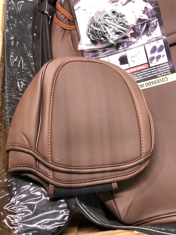 Photo 1 of Coverado Front Seat Covers 2 Pieces, Waterproof Leather Auto Seat Protectors, Universal Fit for Most Sedans SUV Pick-up Truck, Brown Brown Front Pair