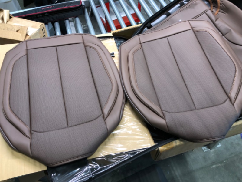 Photo 5 of Coverado Front Seat Covers 2 Pieces, Waterproof Leather Auto Seat Protectors, Universal Fit for Most Sedans SUV Pick-up Truck, Brown Brown Front Pair