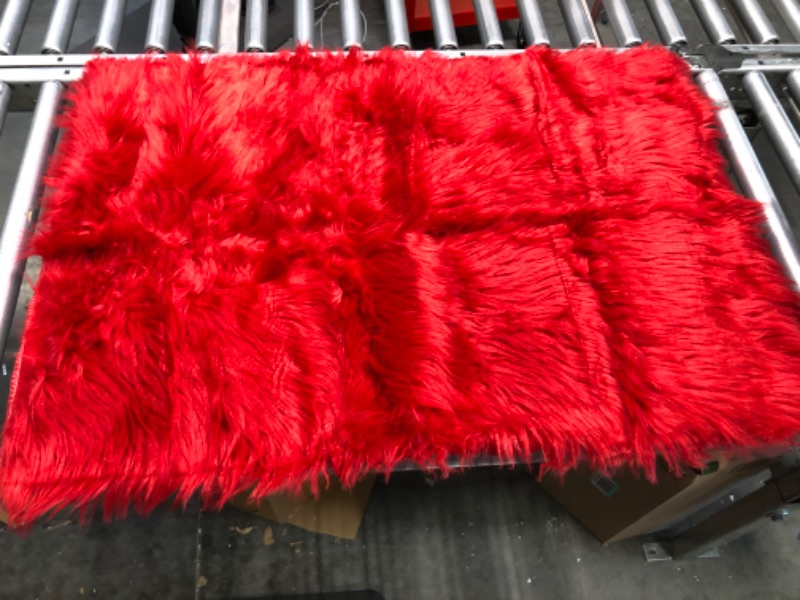 Photo 3 of BENRON Red Small Fluffy Sheepskin Rug 2x3 FT, Luxury Faux Fur Rugs for Kids Girls Nursery Living Room Christmas Décor Shag Furry Carpet 2' x 3' Red