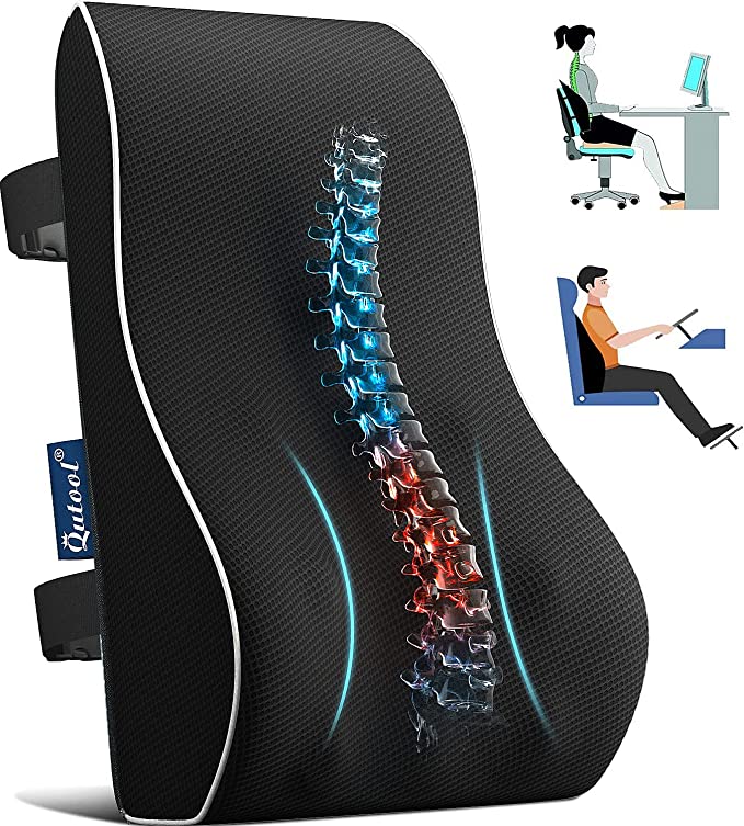 Photo 1 of Qutool Ergonomic Backrests Black Lumbar Support Pillow for Office Chair Car Back Cushion
