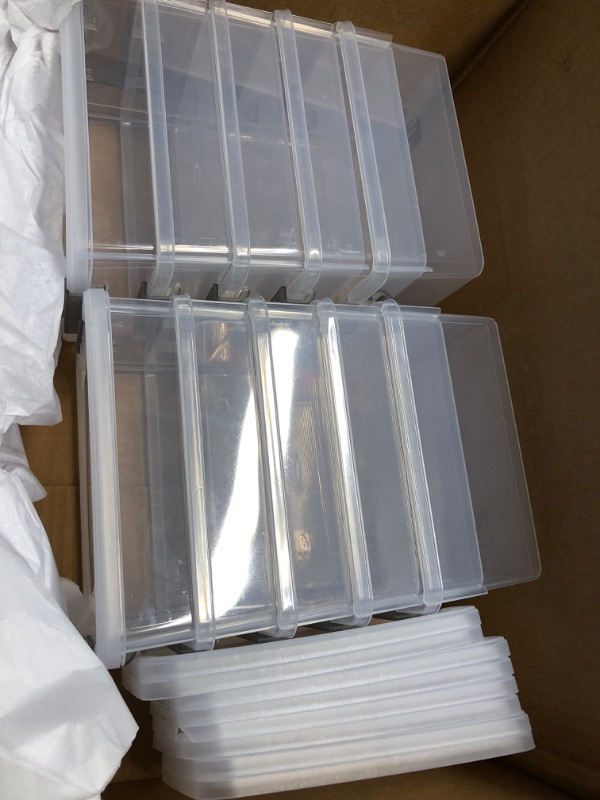 Photo 1 of Citylife 1.3 QT 10 Pack Small Storage Bins Plastic Storage Container Stackable Box with Lids for Organizing, Clear White Clear white 10 PCS