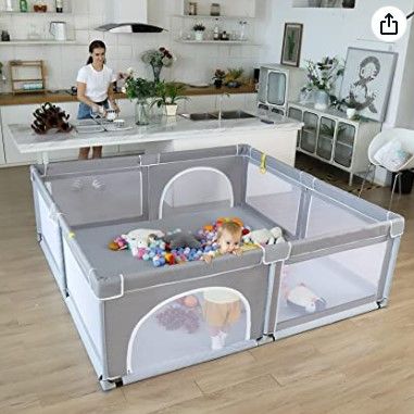 Photo 1 of YOBEST Baby Playpen, Infant Playard with Gates, Sturdy Safety Playpen with Soft Breathable Mesh, Indoor & Outdoor Toddler Play Pen Activity Center for Babies, Kids, Toddlers