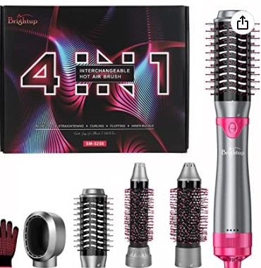 Photo 1 of Brightup Hair Dryer Brush & Volumizer with Negative Ionic Technology, Detachable & Interchangeable Brush Head, Hot Air Brush for Curling, Straightening & Styling, Heat Protective Glove Included