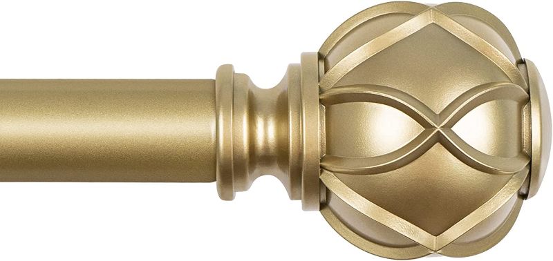 Photo 1 of KAMANINA 1 Inch Curtain Rod Telescoping Single Drapery Rod 72 to 144 Inches (6-12 Feet), Netted Texture Finials, Warm Gold