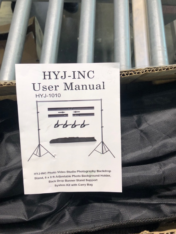 Photo 1 of HYJ-INC Photo Video Studio Photography Backdrop Stand, 8 x 8 ft Adjustable Photo Background Holder, Back Drop Banner Stand Support System Kit with Carry Bag