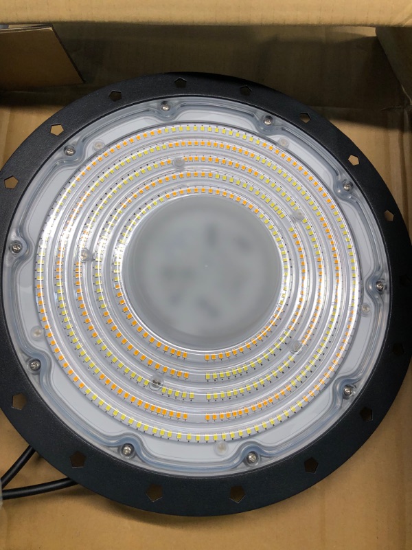 Photo 2 of 100W UFO LED High Bay Light, 3 Color 10000LM Super Bright Commercial Bay Lighting, 3000K-4000K-6000K Warehouse Lamp With 1.2M US Plug, Hight Bay LED Light Industrial Lamp for Warehouse Workshop Barn 1Pack 100W