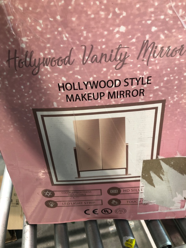 Photo 4 of Hansong Large Trifold Vanity Mirror with Lights White Lighted Makeup Mirror with Lights Strips 3 Lights Modes Tri-fold Makeup Mirror with 10X Magnifying Mirror 12x16 Inches