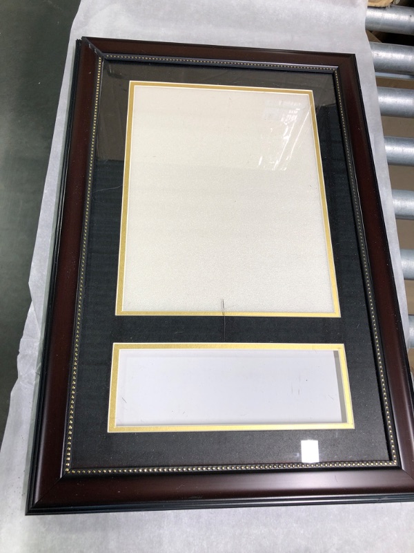 Photo 2 of GraduationMall 11x17 Mahogany Diploma Frame with Tassel Holder for 8.5x11 Certificate Document,Real Glass, Black over Gold Mat Mahogany With Gold Beads Diploma + Tassel