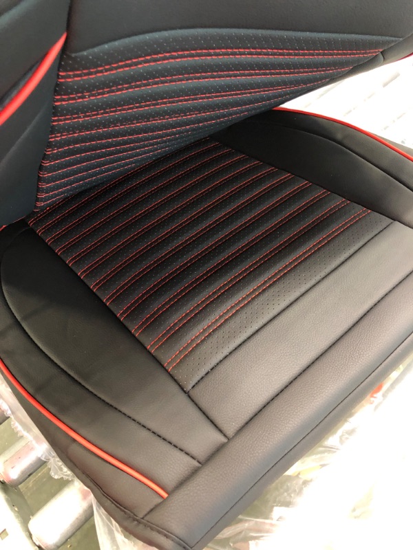 Photo 5 of LINGVIDO Leather Car Seat Covers,Breathable and Waterproof Faux Leather Automotive Seat Covers for Cars SUV Pick-up Truck Sedan,Universal Anti-Slip Driver Seat Cover with Backrest (Full Seat, Red) Red 5 Sets Full Seat