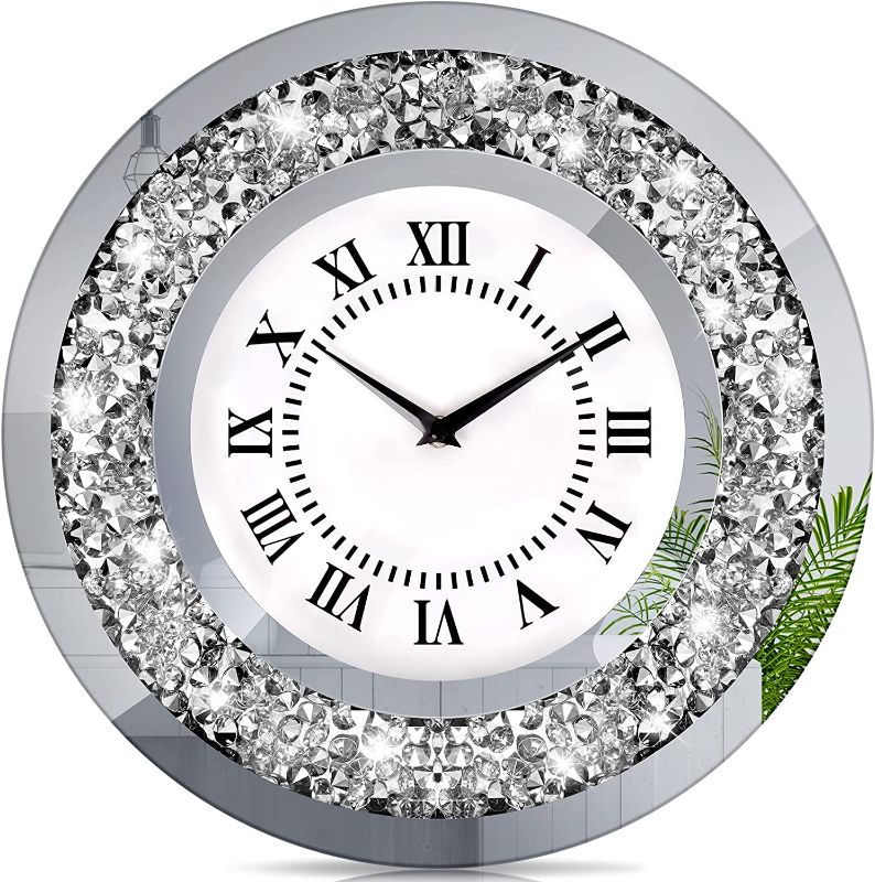 Photo 1 of Clocks for Living Room Decor Modern Wall Clock Crushed Diamond Crystal Deorative Silent Large Wall Clock for Living Room Decor, Kitchen, Dinning Room, Bedroom, Office, Home Decor (Round, 20 Inch) Round-50cm 50 CM/ 20 Inch